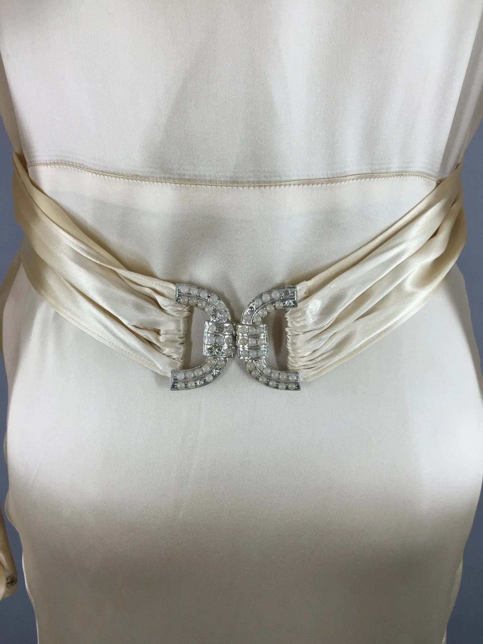 1930s Vintage Bias Cut Ivory Satin Bridal Gown Wedding Dress