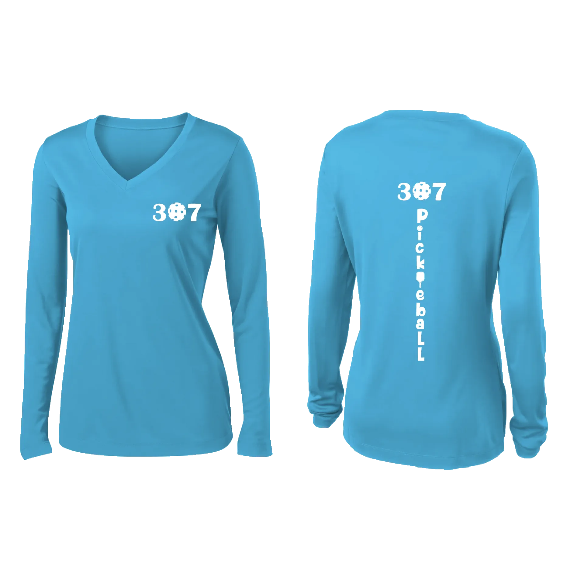 307 Wyoming Pickleball Club | Women's Long Sleeve V-Neck Pickleball Shirts | 100% Polyester