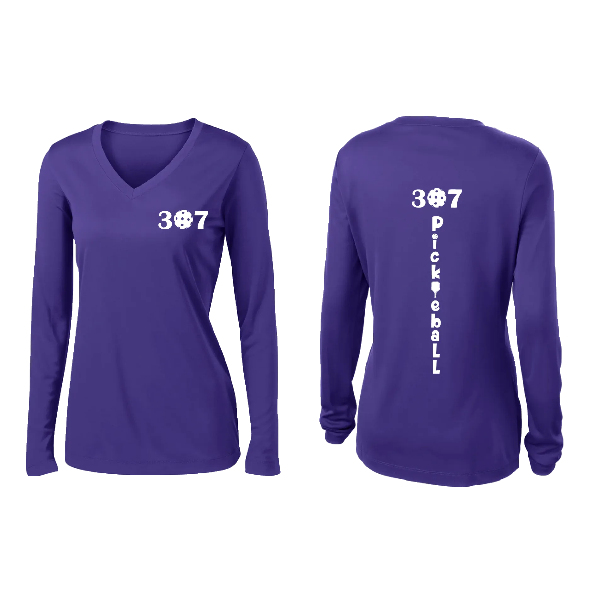 307 Wyoming Pickleball Club | Women's Long Sleeve V-Neck Pickleball Shirts | 100% Polyester