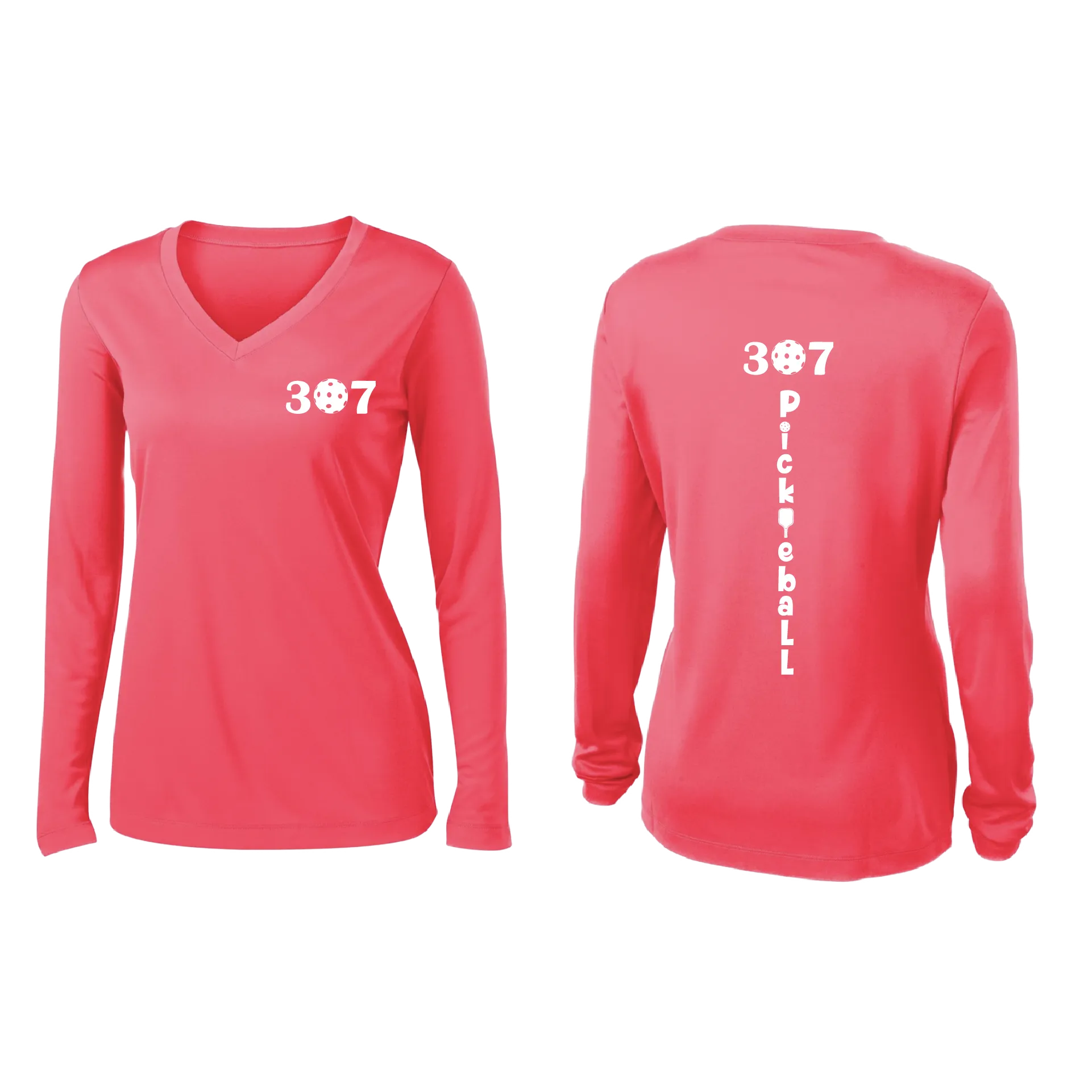 307 Wyoming Pickleball Club | Women's Long Sleeve V-Neck Pickleball Shirts | 100% Polyester