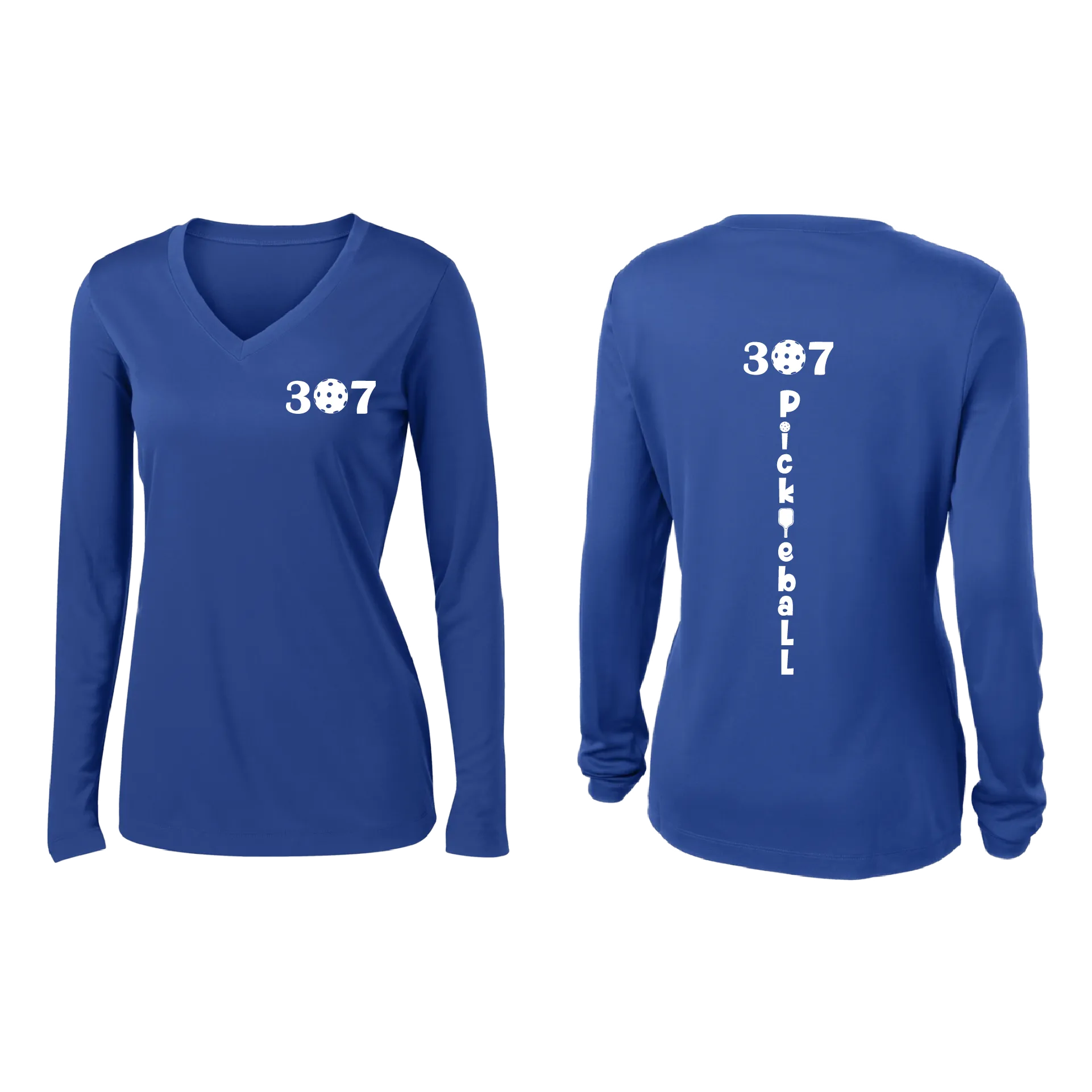 307 Wyoming Pickleball Club | Women's Long Sleeve V-Neck Pickleball Shirts | 100% Polyester