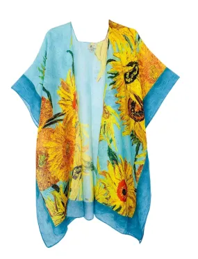 62737 Aqua-Orange Sunflower Oil Painting Kimono