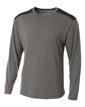 A4 N3101 Tourney Heather Long Sleeve Color Block Crew - Heather Black