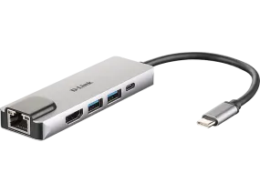 Adaptador USB - D-Link DUB-M520, 5 en 1 con HDMI/Ethernet/USB 3.0 y suministro eléctrico, 5 Gbps, Plata