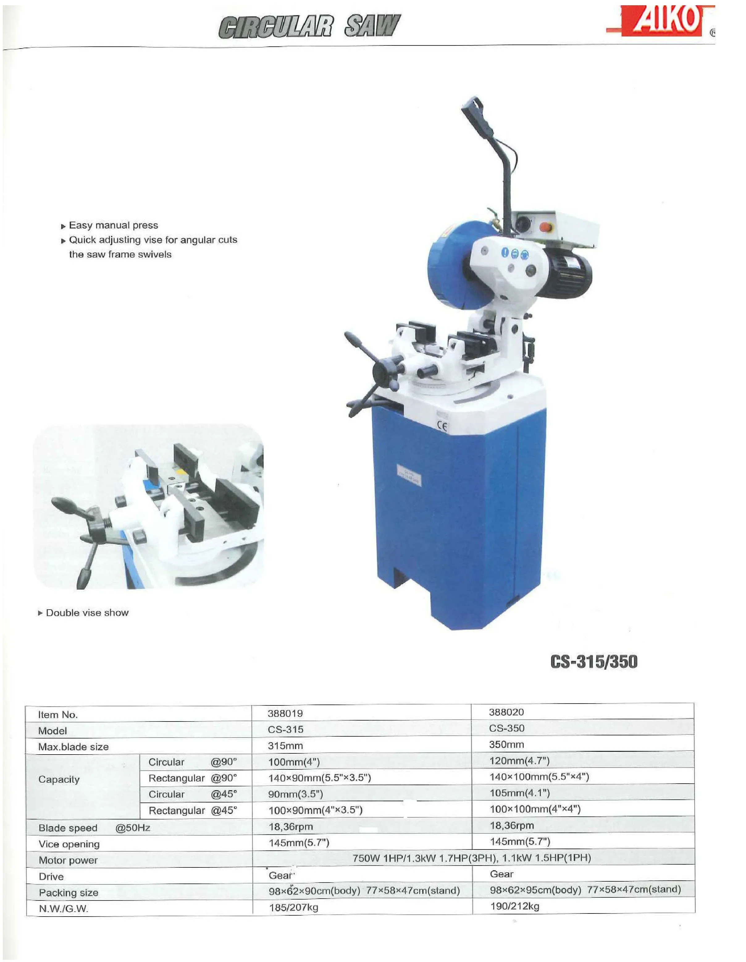 Aiko 415V 12" Low Speed Circular Saw Cutter | Model : CS315-3