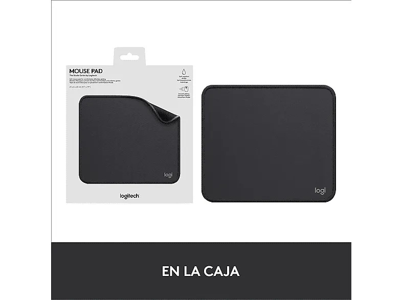 Alfombrilla ratón - Logitech Mouse Pad Studio Series, Base de goma antideslizante, Material resistente, Negro