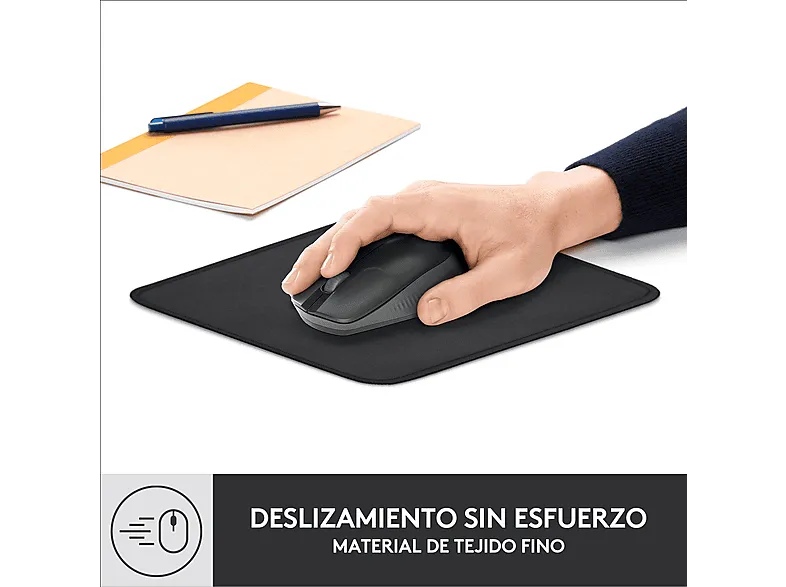 Alfombrilla ratón - Logitech Mouse Pad Studio Series, Base de goma antideslizante, Material resistente, Negro