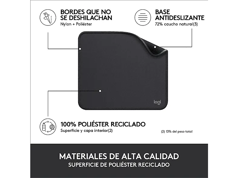 Alfombrilla ratón - Logitech Mouse Pad Studio Series, Base de goma antideslizante, Material resistente, Negro