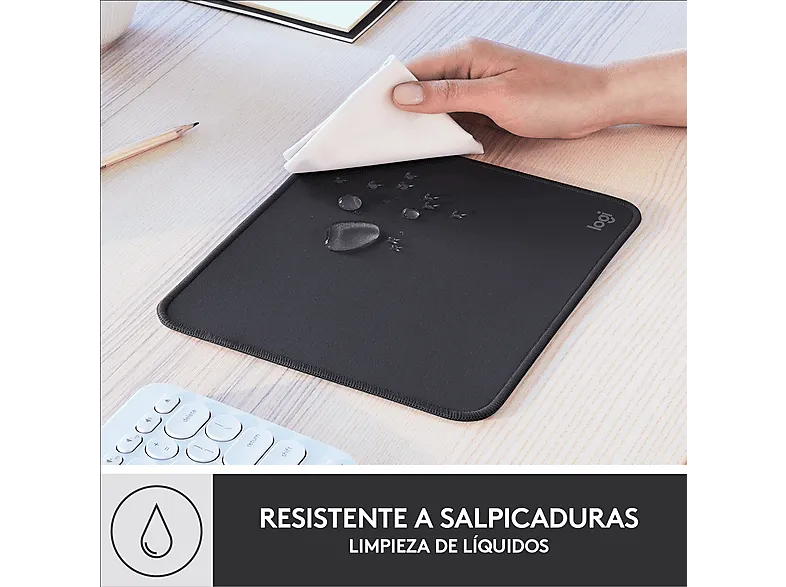 Alfombrilla ratón - Logitech Mouse Pad Studio Series, Base de goma antideslizante, Material resistente, Negro