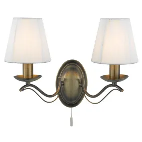 Andretti 2 Light Antique Brass Wall Light - Cream Shades