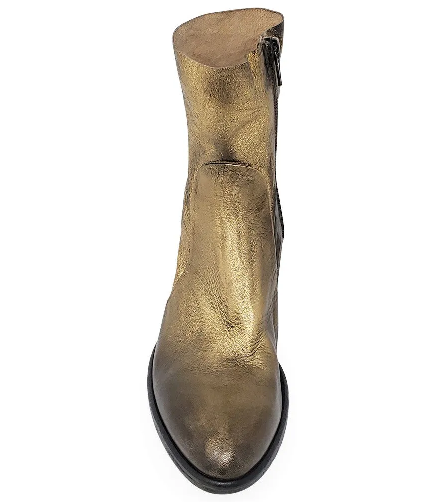 Antique Gold Leather Ankle Boot