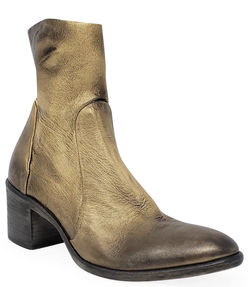 Antique Gold Leather Ankle Boot