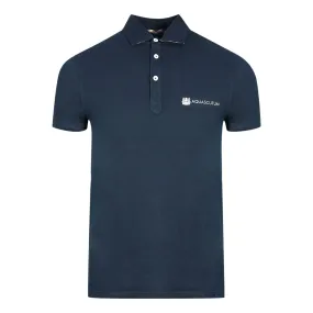 Aquascutum Aldis Crest Block Logo Navy Blue Polo Shirt