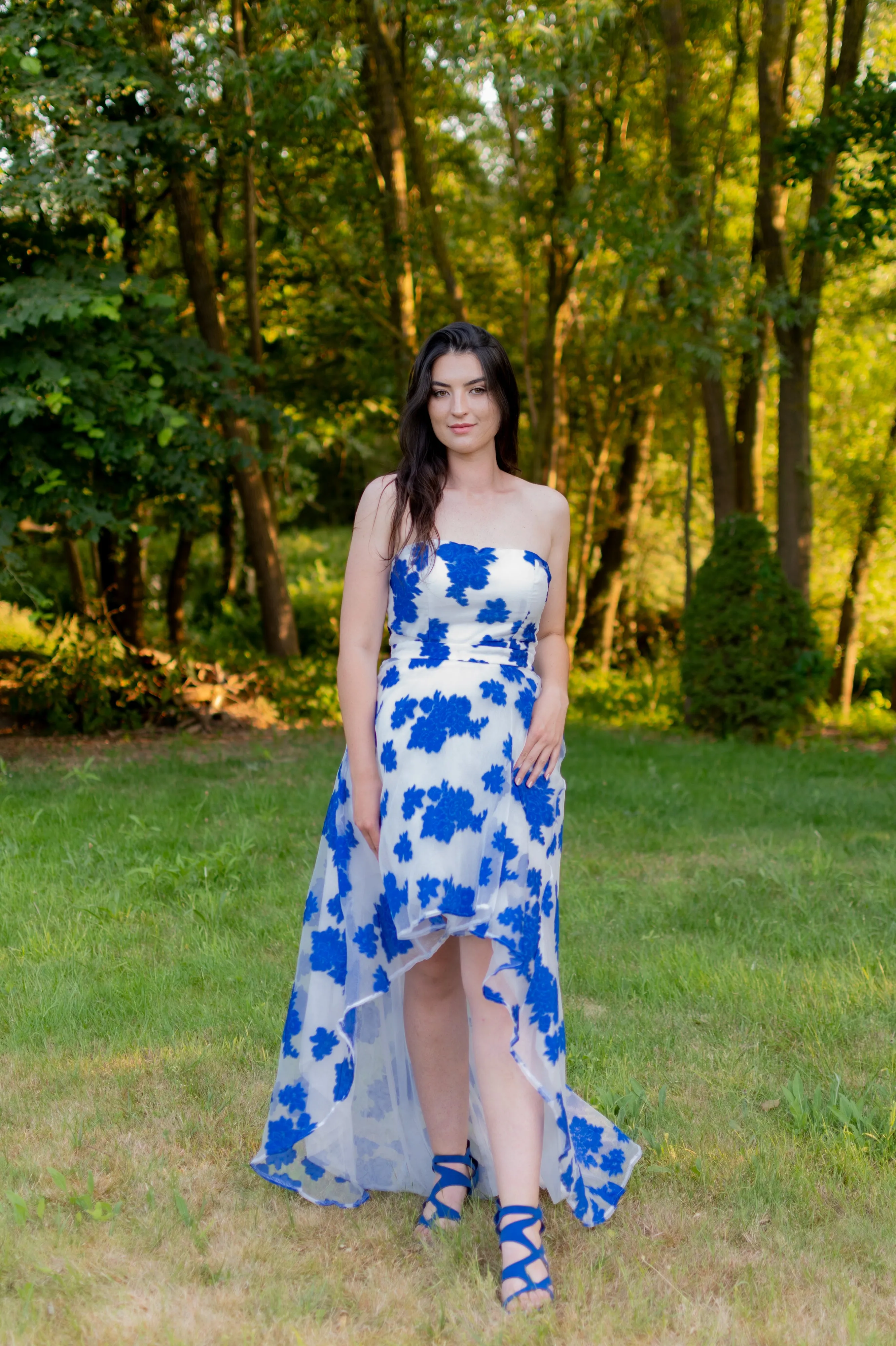 Belle Dress - White & Bright Blue