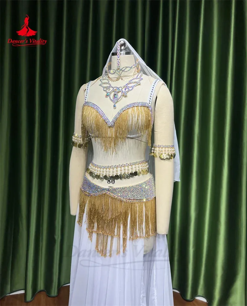 Belly Dance Performance Costume Set for Women Customsized Tassel Bra chiffon Long Skirt 2pcs Oriental Belly Dancing Outfit