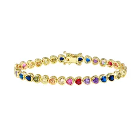 Bezel Heart Rainbow Tennis Bracelet