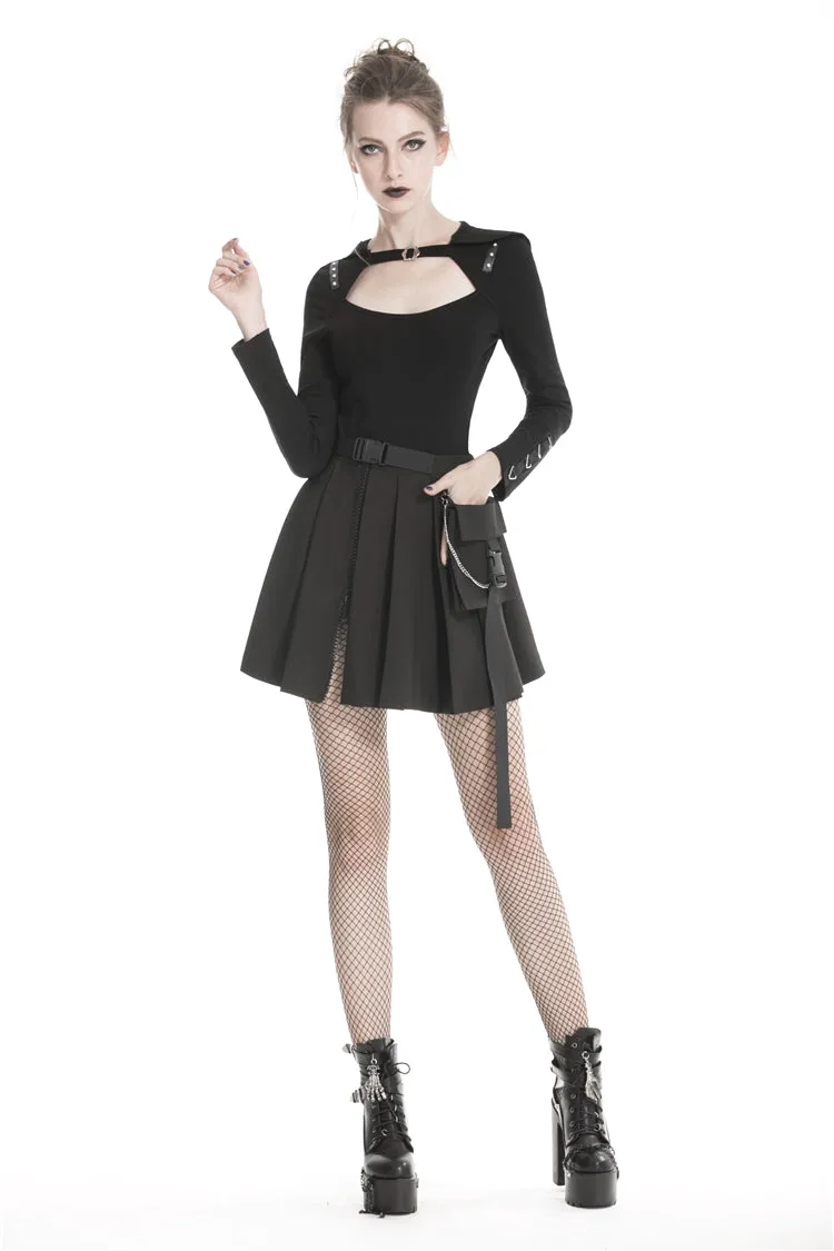 Black casual punk pleated short skirt with bag side KW152