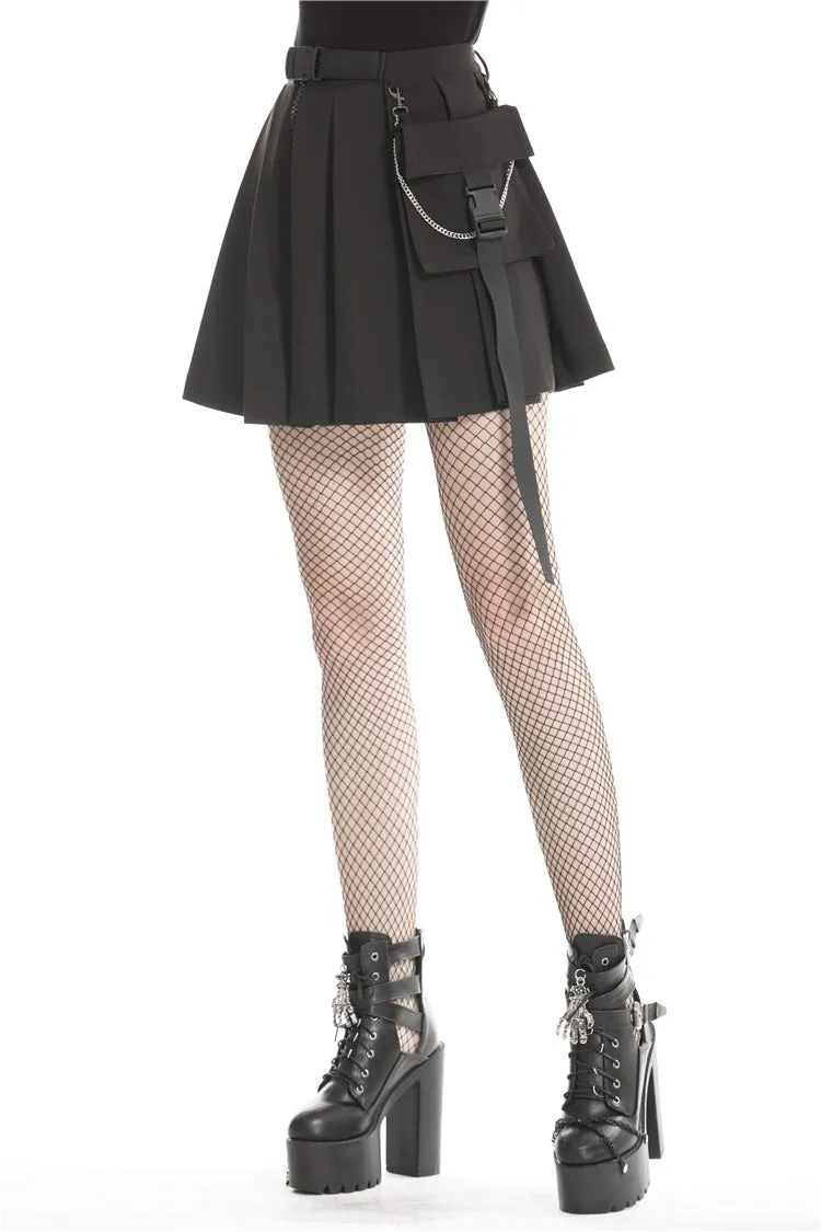 Black casual punk pleated short skirt with bag side KW152