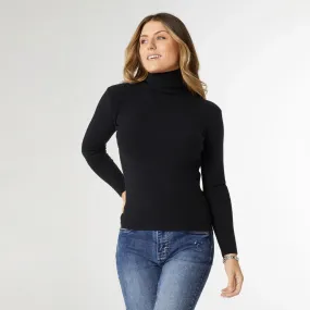 Black Funnel Neck Rib Knit Top