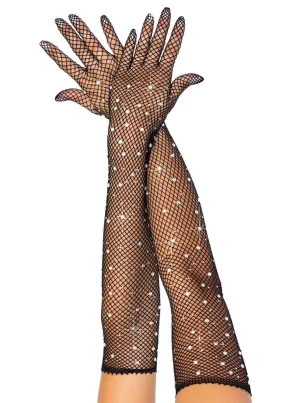 Bling Ring Rhinestone Fishnet Gloves