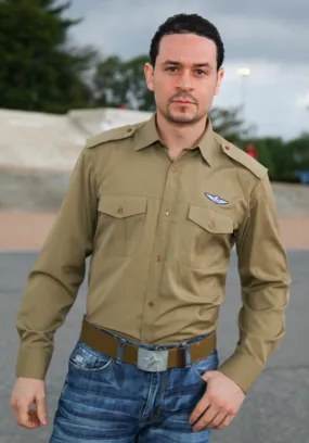 Button-up Khaki Military Style Shirt