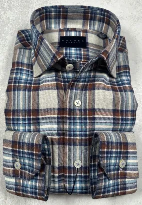 Calder Carmel Ultimate Luxe Double Twisted Plaid Flannel Sport Shirt in Cocoa