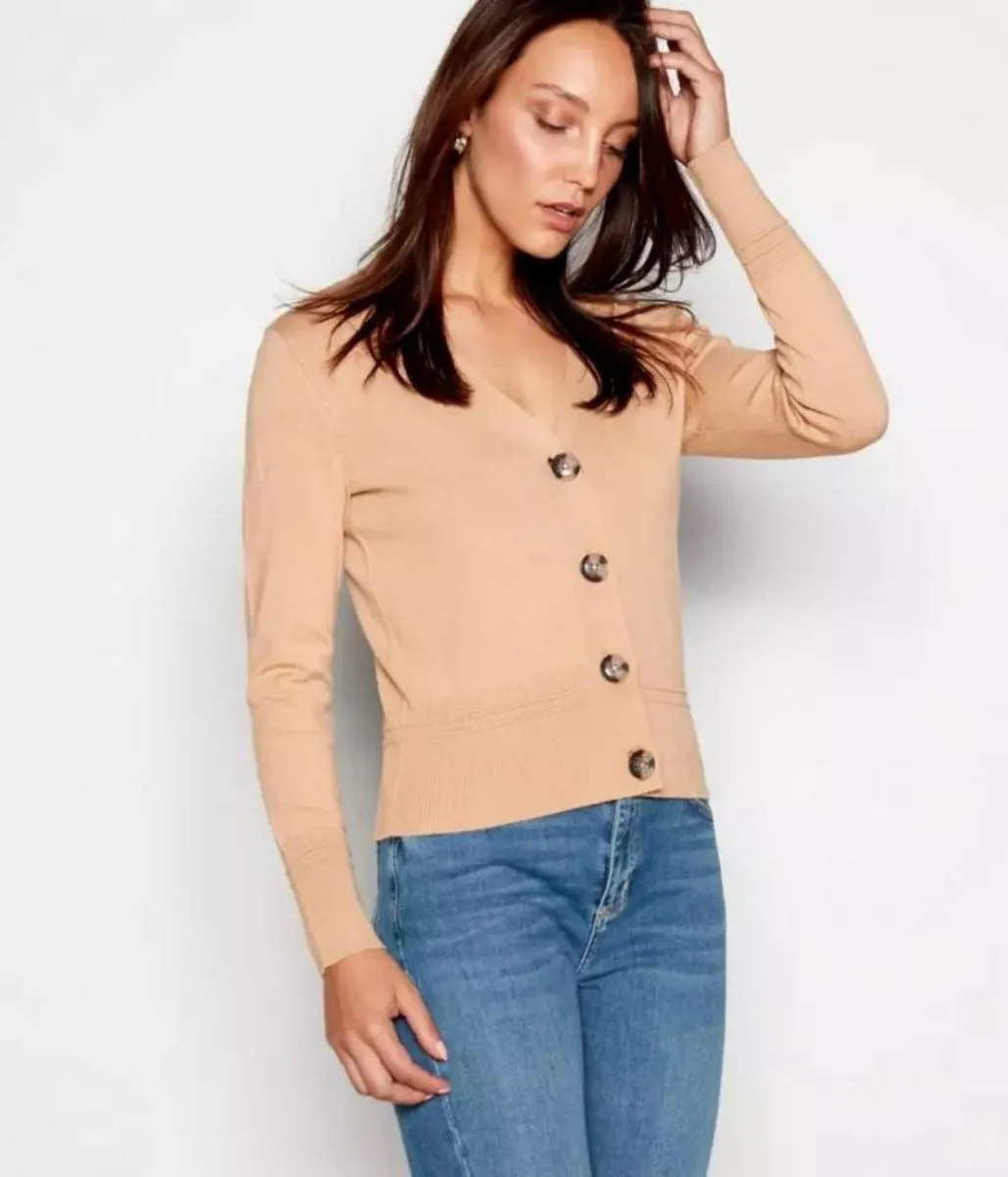 Camel V Neck Button Cardigan