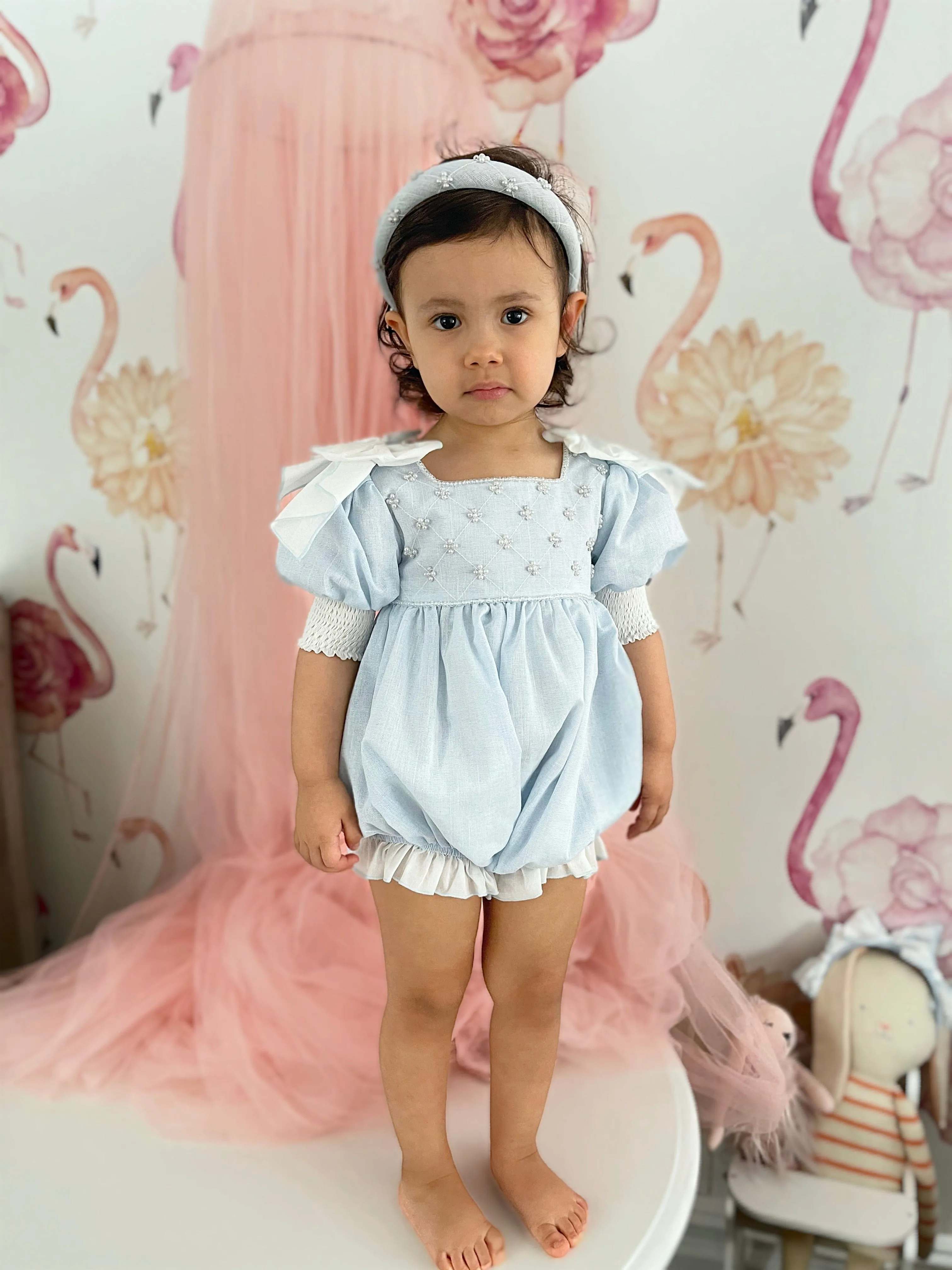 Charlotte Baby Blue Linen Romper