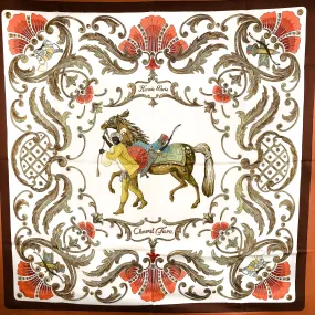 Cheval Turc Hermes Scarf by Vauzelles 90 cm Silk Twill Cinnamon Col.