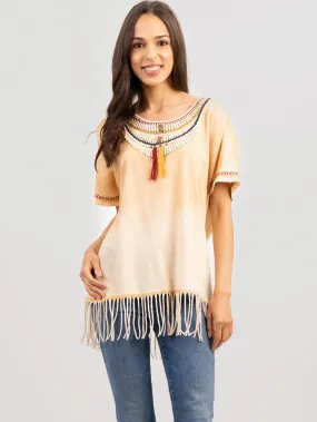 Delila Women’s Fringed Lace collar With Tassel Tee