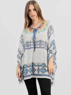 Delila Women's Mineral Wash Aztec Feather Drop-shoulder Relaxed Sleeve Tee