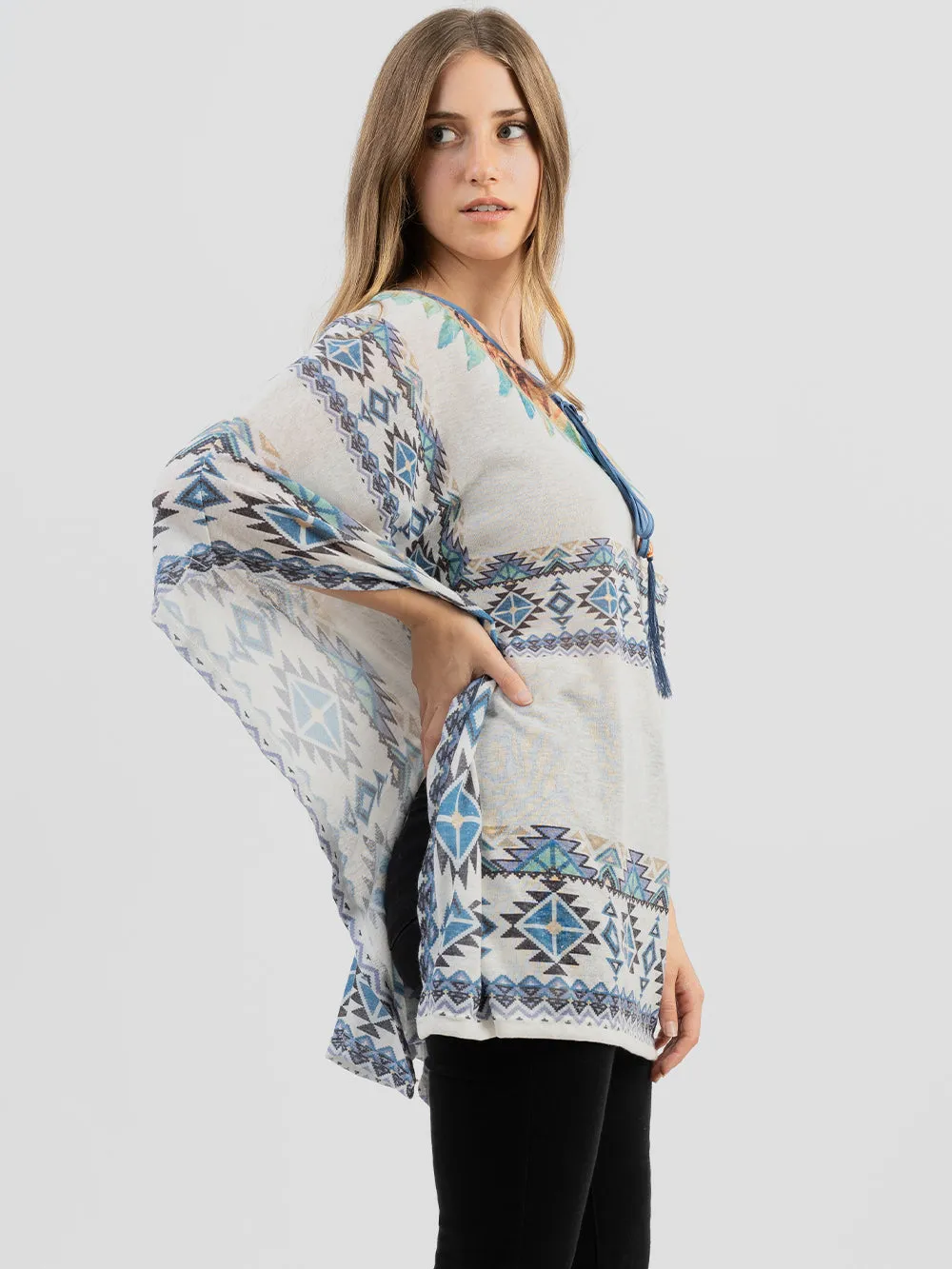 Delila Women's Mineral Wash Aztec Feather Drop-shoulder Relaxed Sleeve Tee