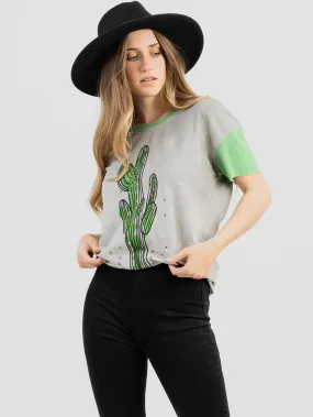 Delila Women's Mineral Wash Saguaro Graphic Short Sleeve Tee