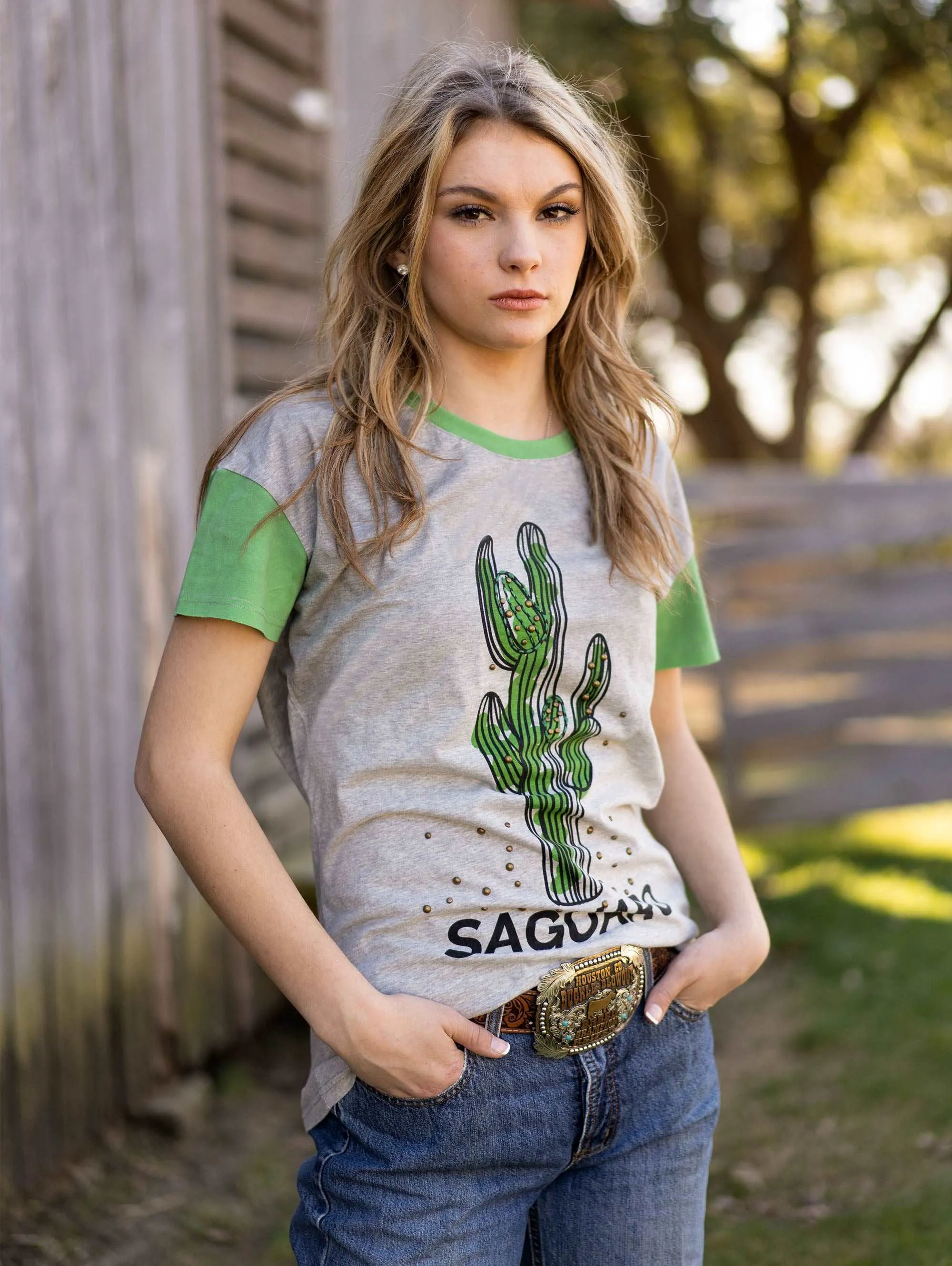 Delila Women's Mineral Wash Saguaro Graphic Short Sleeve Tee