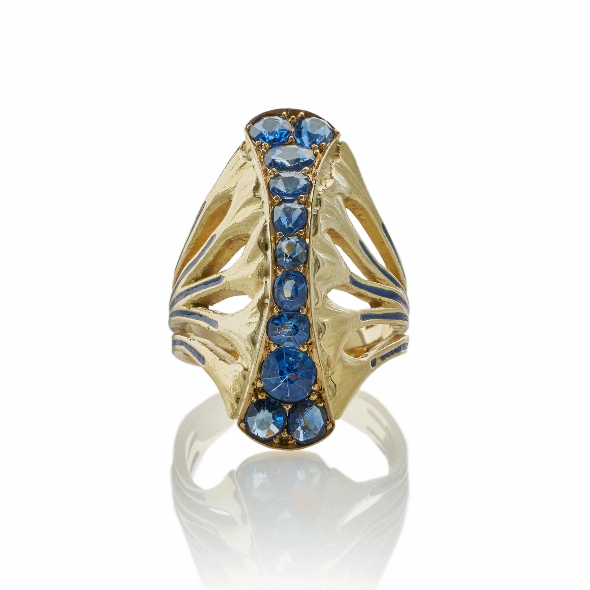 Edouard de Martilly Paris Sapphire and Enamel Lotus Flower Ring