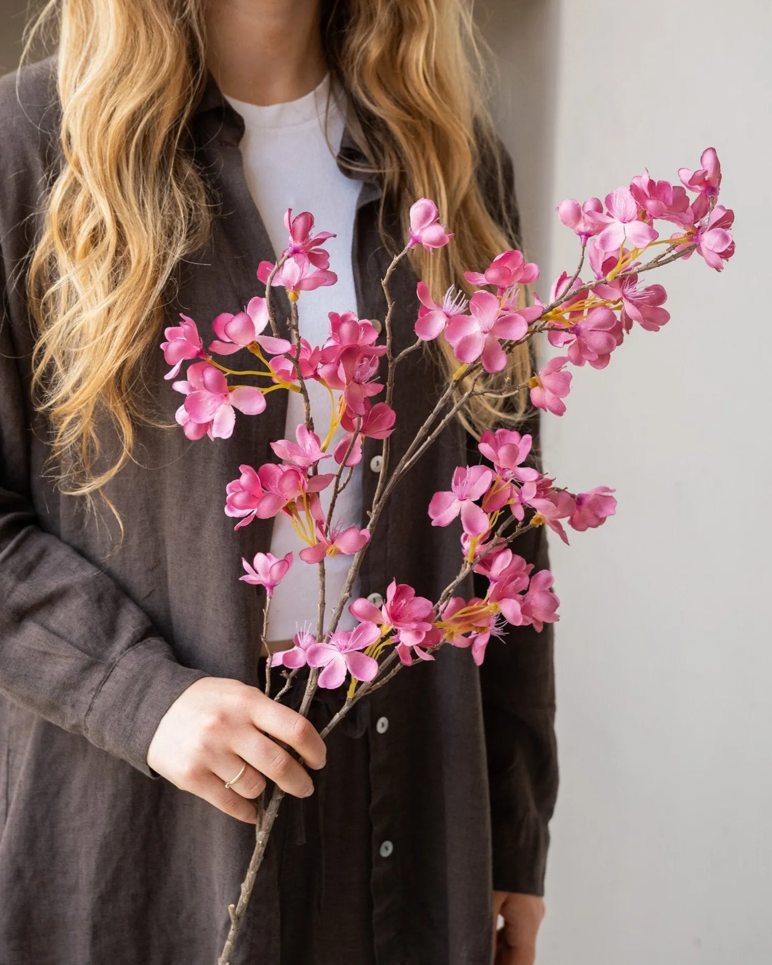 Faux Flower Cherry Blossom Branch Pink