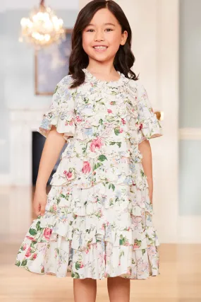 Floral Fantasy Crepe Short Sleeve Kids Dress