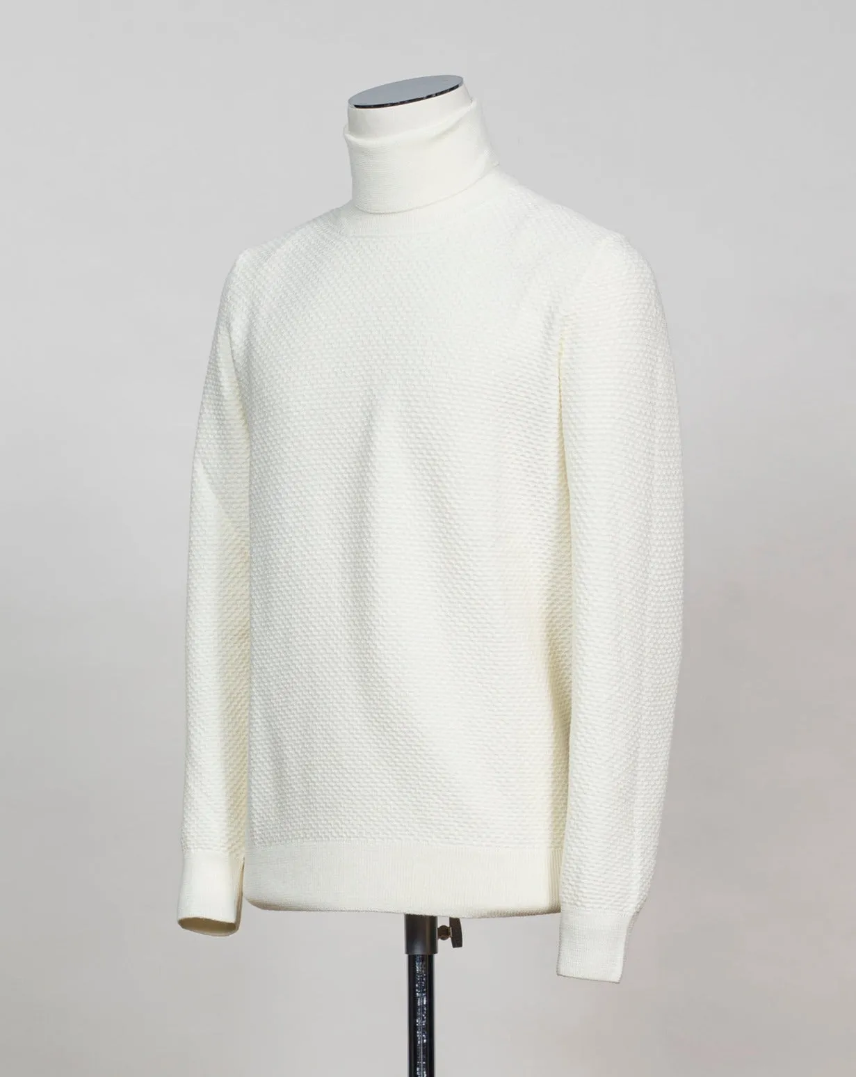 Gran Sasso Merino Honey Comb Roll Neck / White