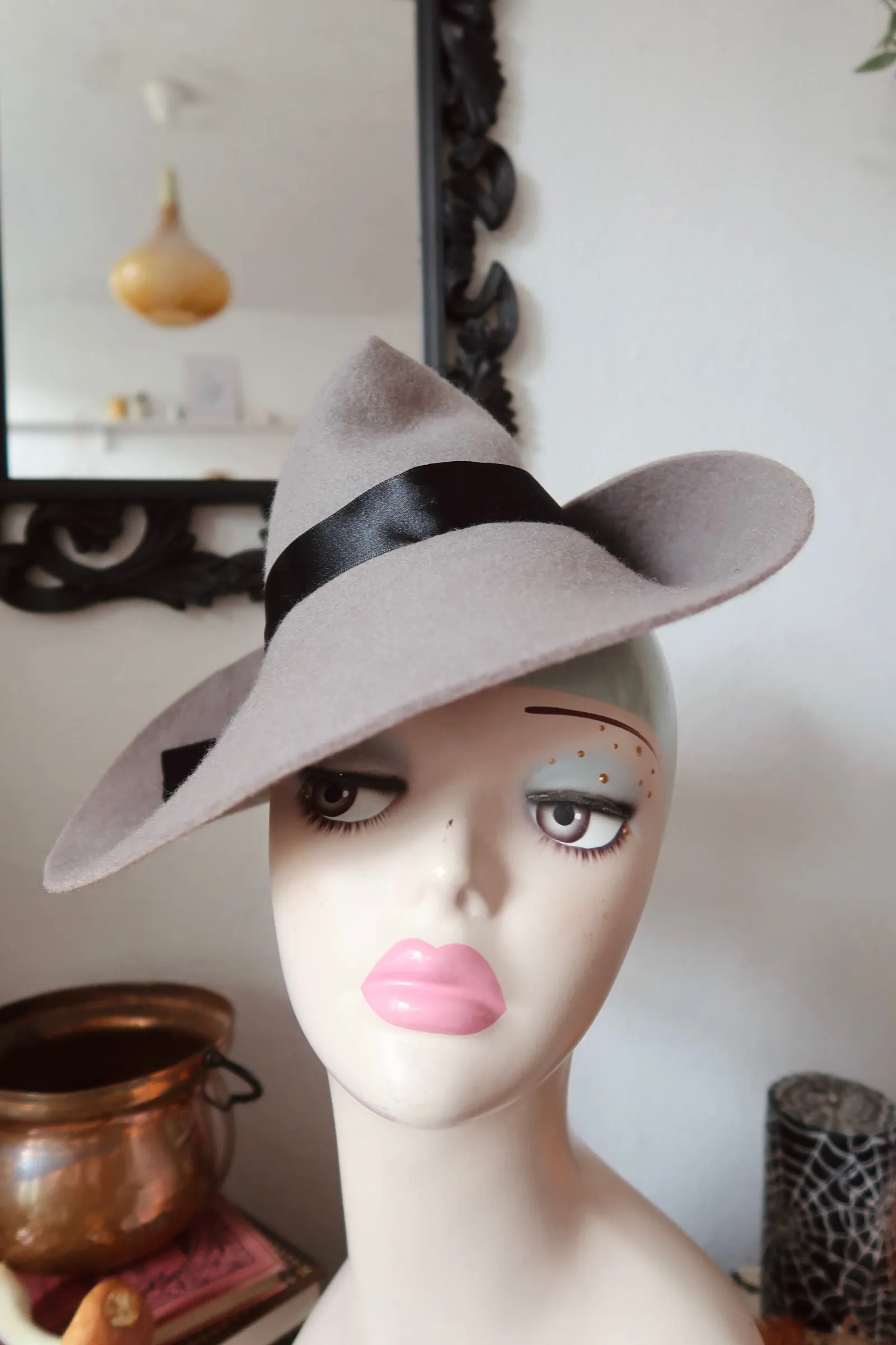 Grey Vintage Style Witch Hat (Refashioned)