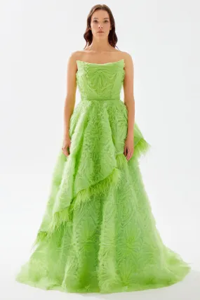 Henri Strapless Feather Trimmed Gown