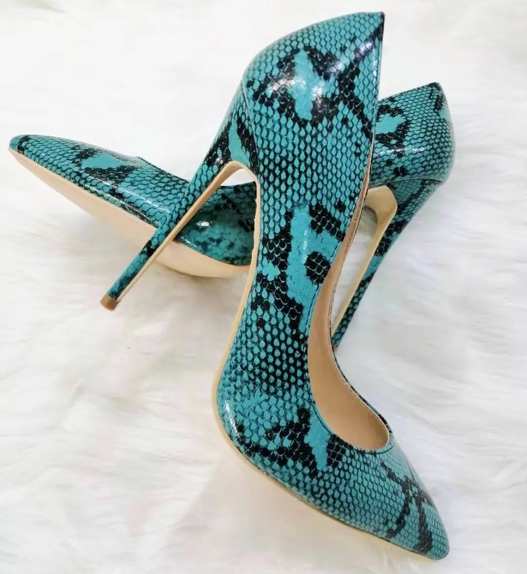 High-heels with blue snakeskin pattern, Fashion Evening Party Shoes, yy19