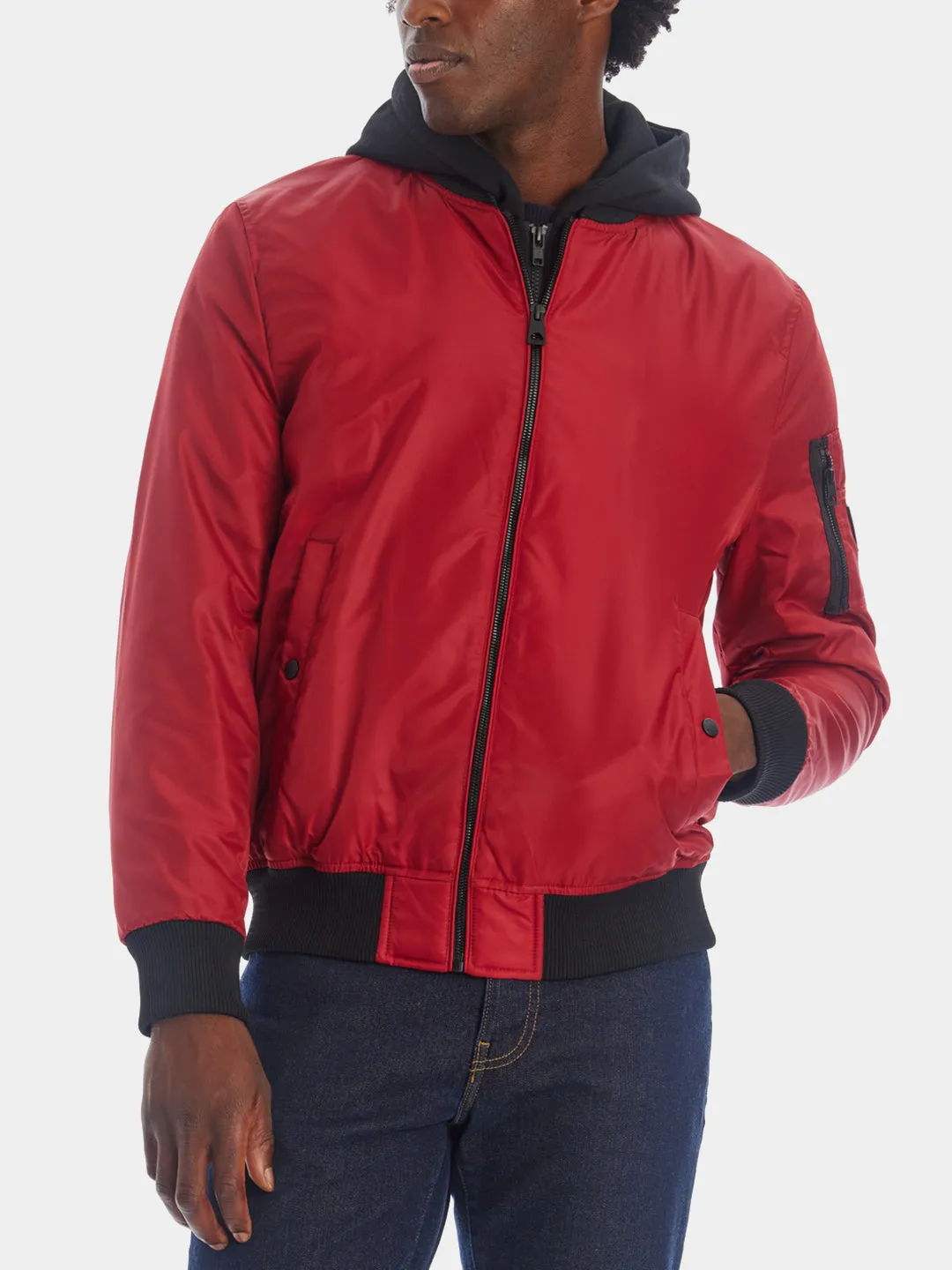 Hooded Nylon Bomber Jacket