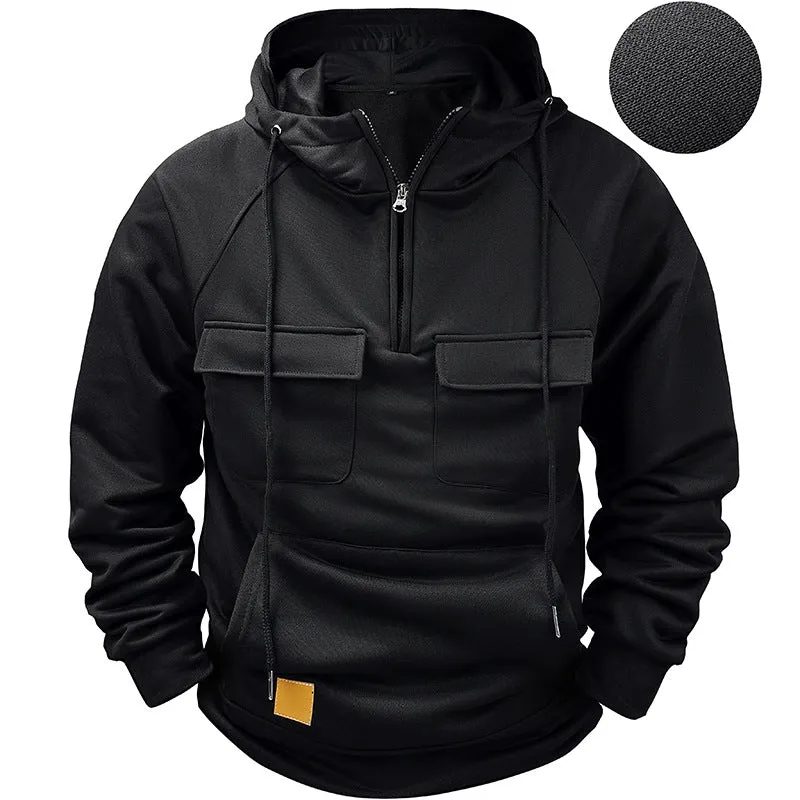 Hooded Solid Hoodie with Multiple Pockets Men Sweatshirts 8 Colors