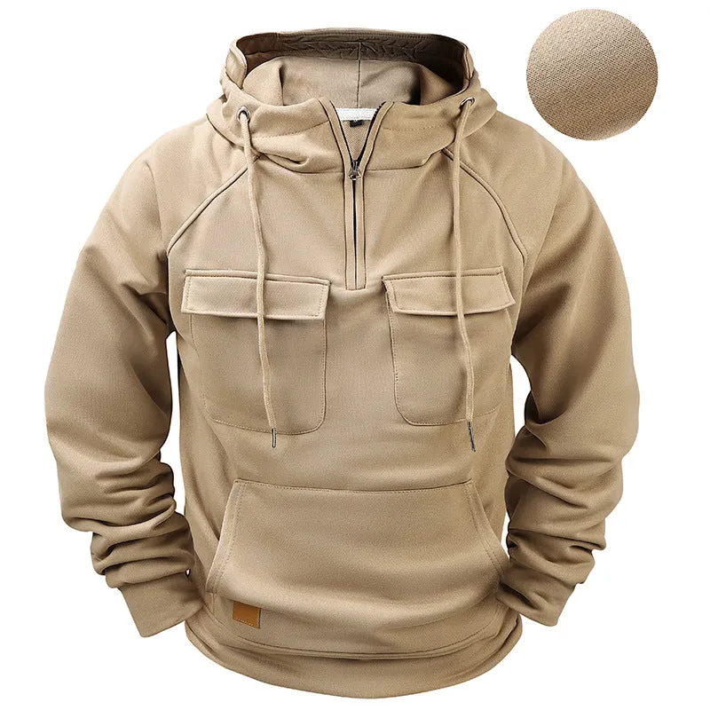 Hooded Solid Hoodie with Multiple Pockets Men Sweatshirts 8 Colors