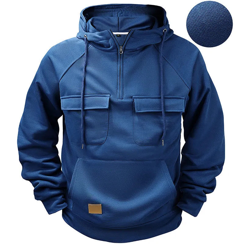 Hooded Solid Hoodie with Multiple Pockets Men Sweatshirts 8 Colors