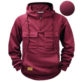 Hooded Solid Hoodie with Multiple Pockets Men Sweatshirts 8 Colors