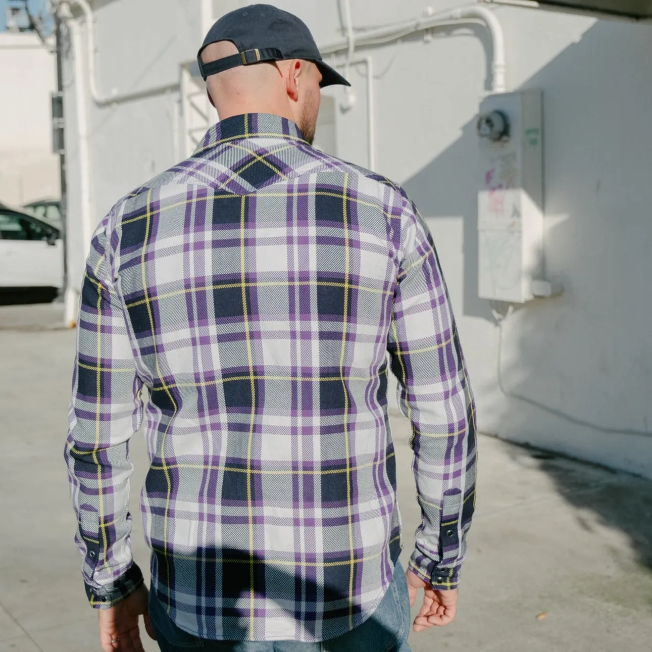 Iron Heart IHSH-390-PUR 9oz Selvedge American Check Western Shirt Purple FINAL SALE