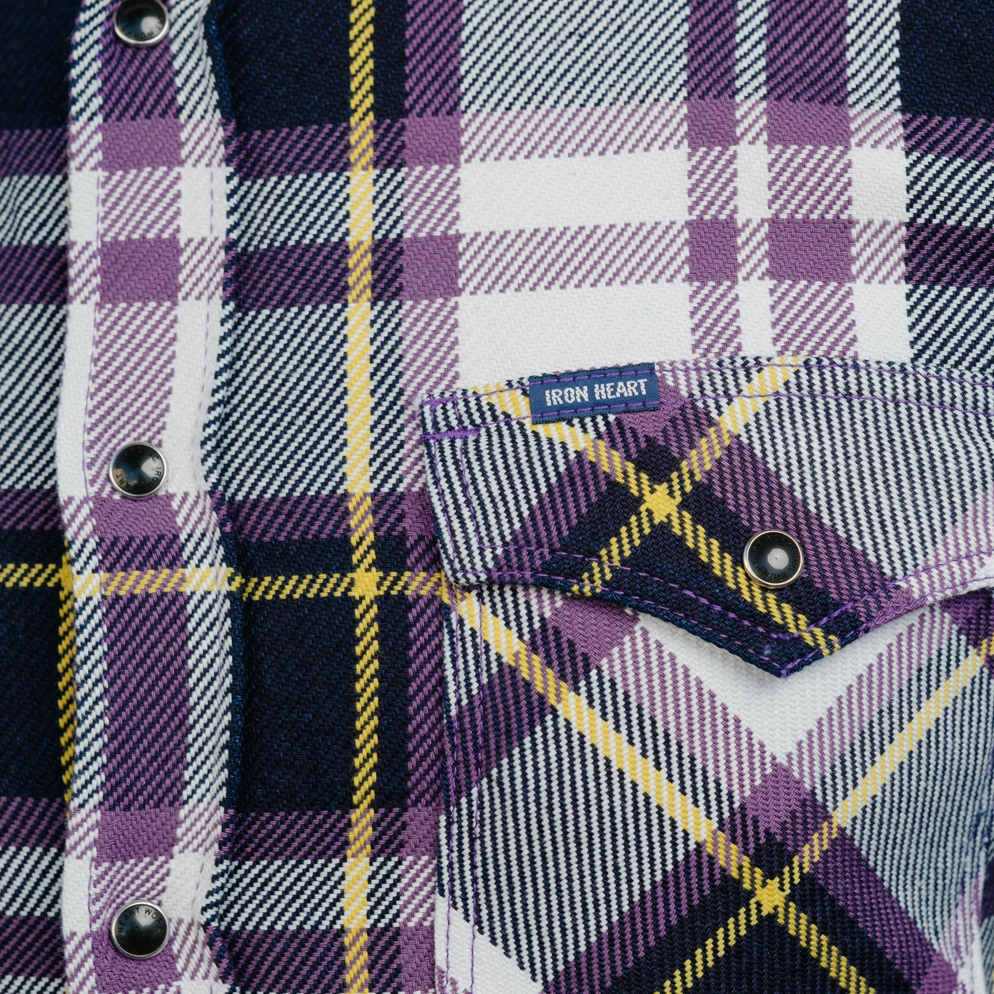 Iron Heart IHSH-390-PUR 9oz Selvedge American Check Western Shirt Purple FINAL SALE