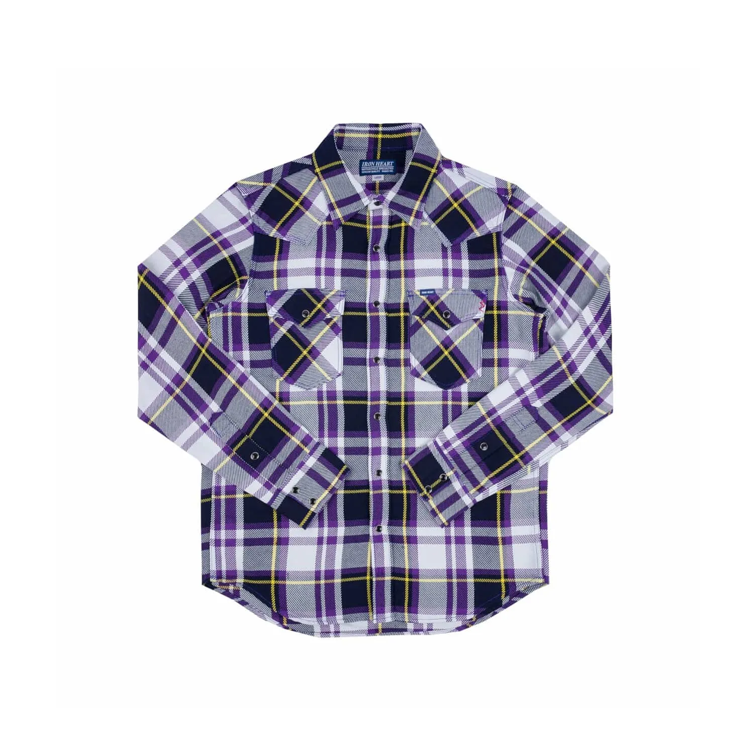 Iron Heart IHSH-390-PUR 9oz Selvedge American Check Western Shirt Purple FINAL SALE