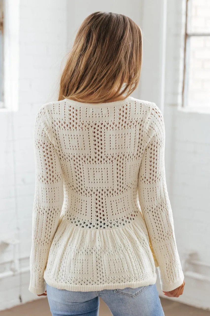 Ivory Crochet Light Weight Peplum Sweater